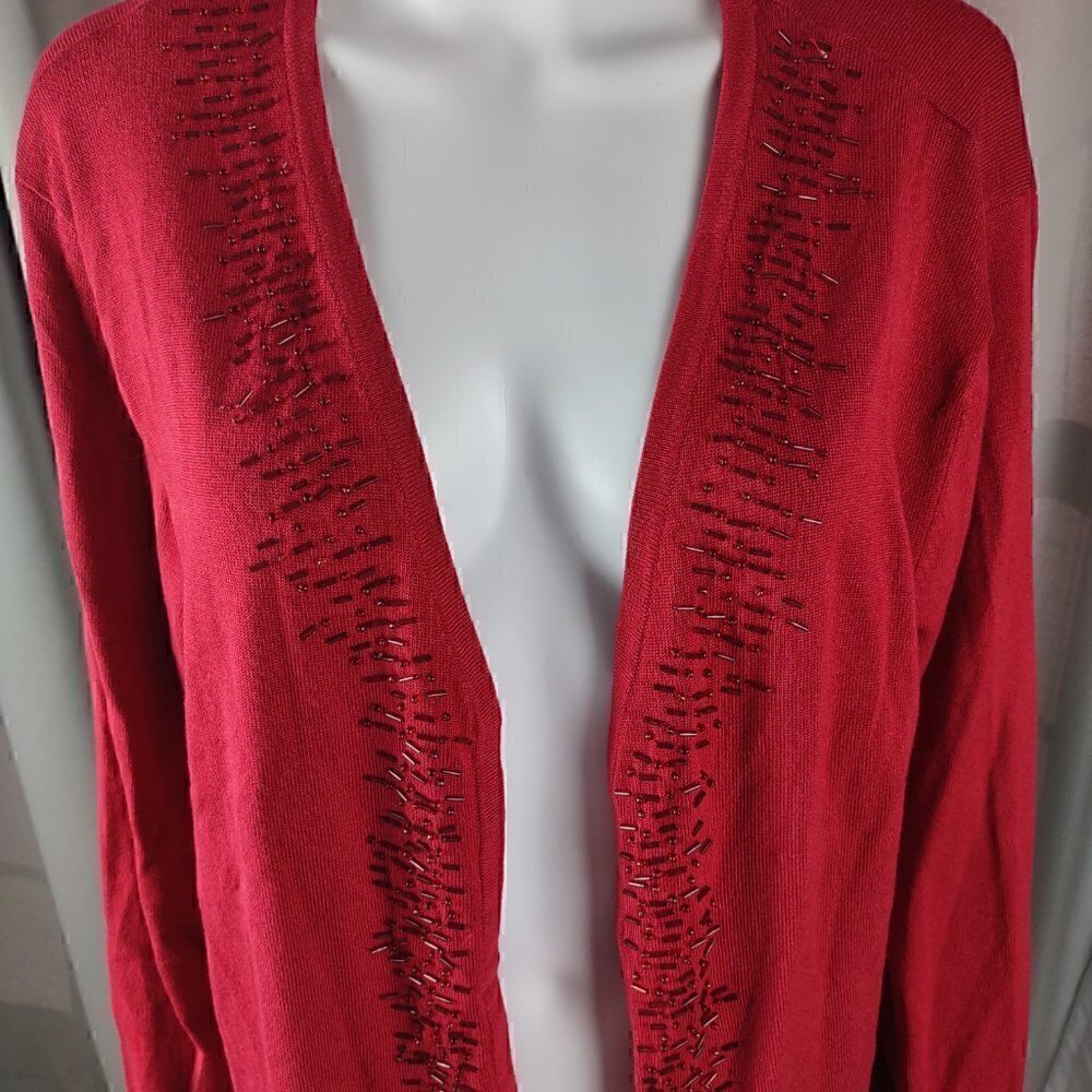 Covington Womens Long Sleeve V-Neckline Beaded Red Cardigan Size 20-22W - Picture 2 of 11